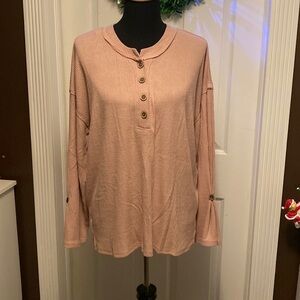 American Rag Women’s Ribbed Long Sleeve Rose Smoke Pink Top sz L NWT